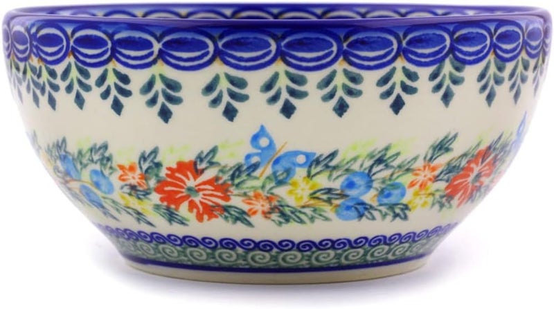 Polmedia Polish Pottery وعاء خزف بولندي 6 بوصة زهور الذرة فراشة - Image 3