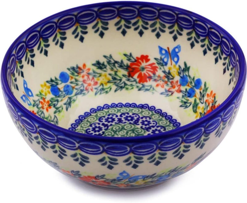 Polmedia Polish Pottery وعاء خزف بولندي 6 بوصة زهور الذرة فراشة - Image 4