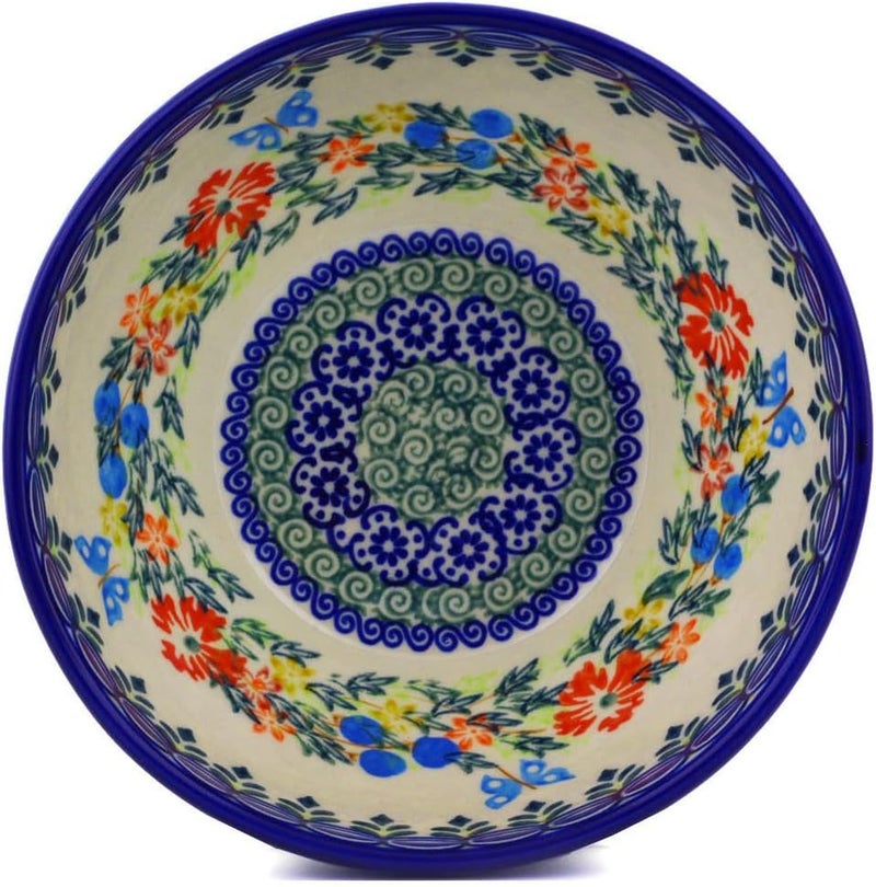 Polmedia Polish Pottery وعاء خزف بولندي 6 بوصة زهور الذرة فراشة - Image 2