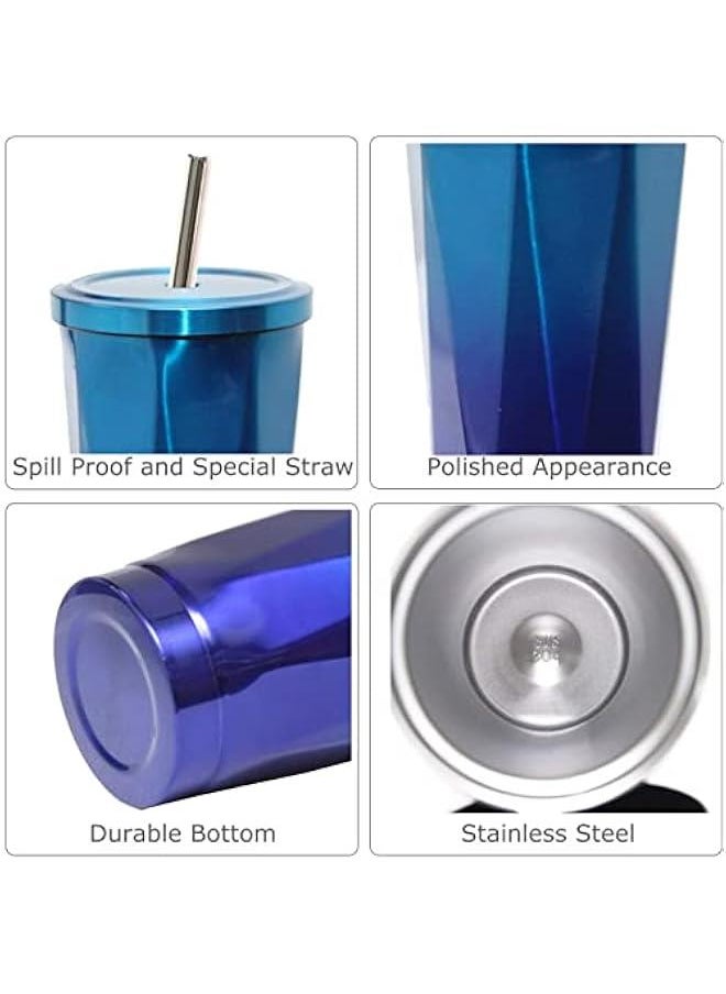 HOOKOR 500ml Stainless Steel Travel Tumbler with Leakproof Lid and Straw, Vacuum Insulated Coffee Cup for Hot or Cold Drinks, Reusable Office and Car Mug (Black & Blue)  - Image 2