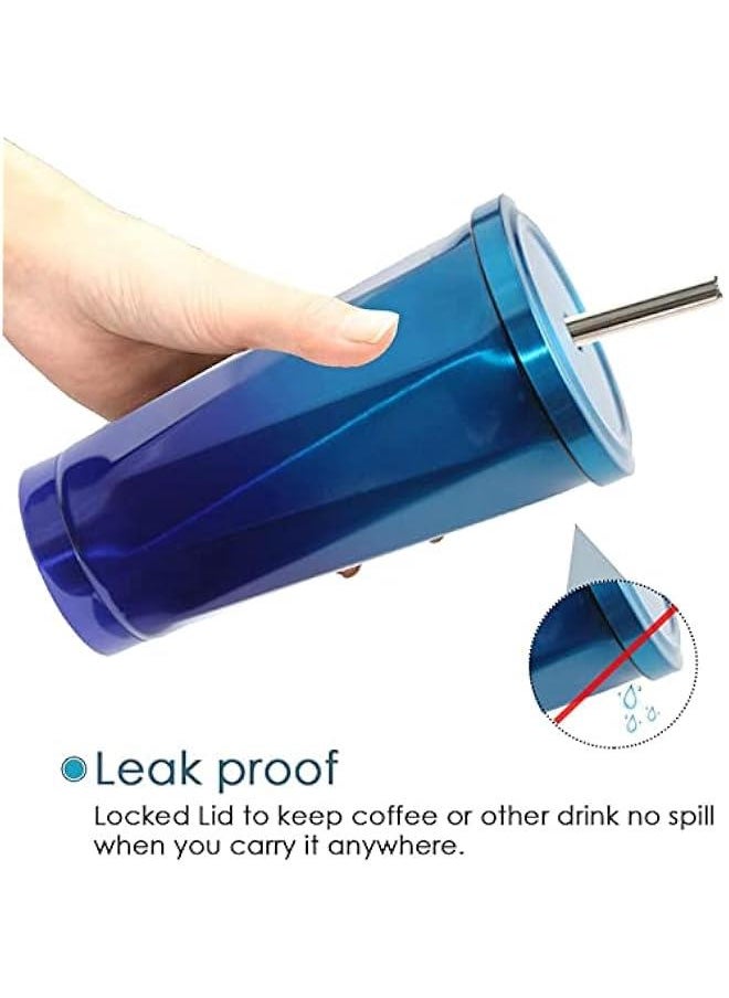 HOOKOR 500ml Stainless Steel Travel Tumbler with Leakproof Lid and Straw, Vacuum Insulated Coffee Cup for Hot or Cold Drinks, Reusable Office and Car Mug (Black & Blue)  - Image 3