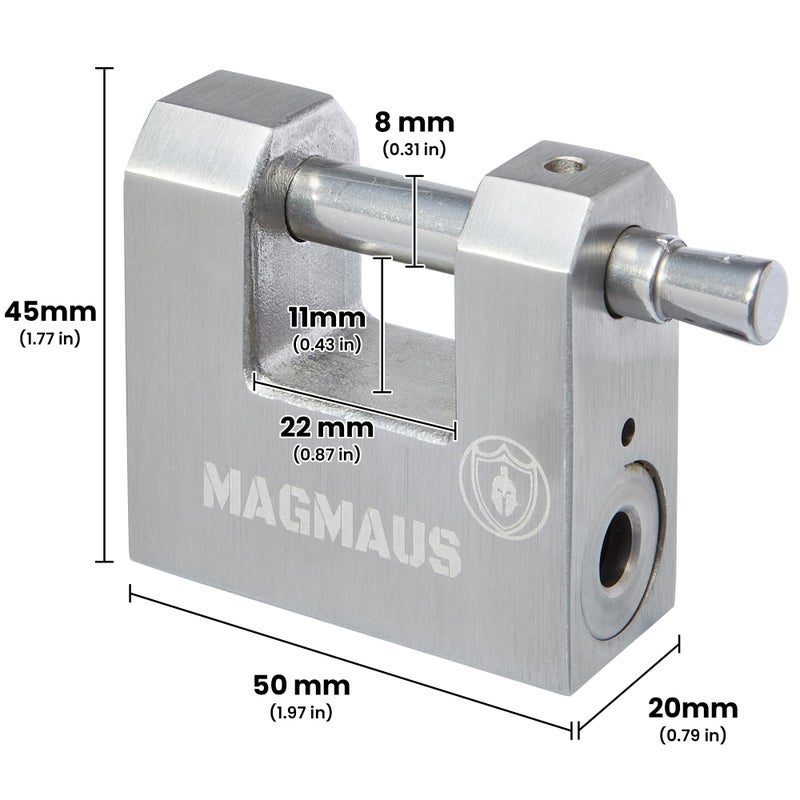 MagmausÂ® RTL50 [Armoured] High Security Padlock â€“ Heavy Duty Gate Lock - 0.43â€ (11mm) Shackle Clearance & 0.31â€ Thick Bolt â€“ Weatherproof Outdoor Lock for Storage Units, Sheds & Fences â€“ 3 Keys - Image 2