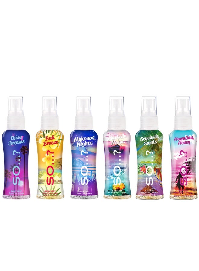 So..? Escapes Body Mist Set, Body Spray for Women, 6 Pc Fragrance Gift Set - Image 2