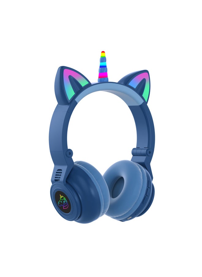 Generic 2021 Head-mounted Unicorn Cartoon LED Luminous Stereo Bluetooth Card Headset STN-27-Color:Blue  - Image 5