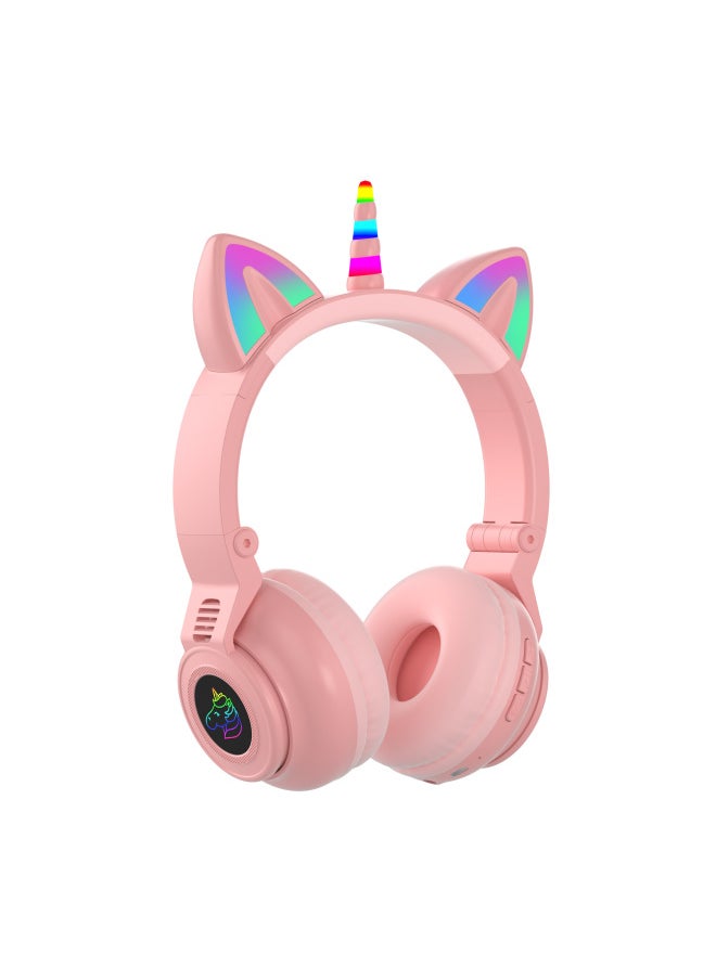 Generic 2021 Head-mounted Unicorn Cartoon LED Luminous Stereo Bluetooth Card Headset STN-27-Color:Blue  - Image 2