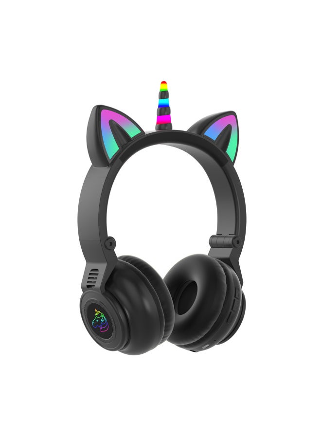 Generic 2021 Head-mounted Unicorn Cartoon LED Luminous Stereo Bluetooth Card Headset STN-27-Color:Blue  - Image 4