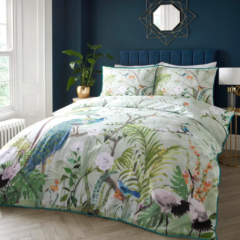 SOIREE Peacock Jungle  100 Percent Cotton Duvet Cover Set  King Bed Size in Green