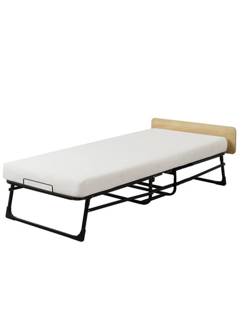Folding Bed Size 190*78*30cm with 7cm Memory Foam Mattress Included, Rollaway Bed for Guest, Space-Saving Portable Foldable Bed with Headboard, Black
