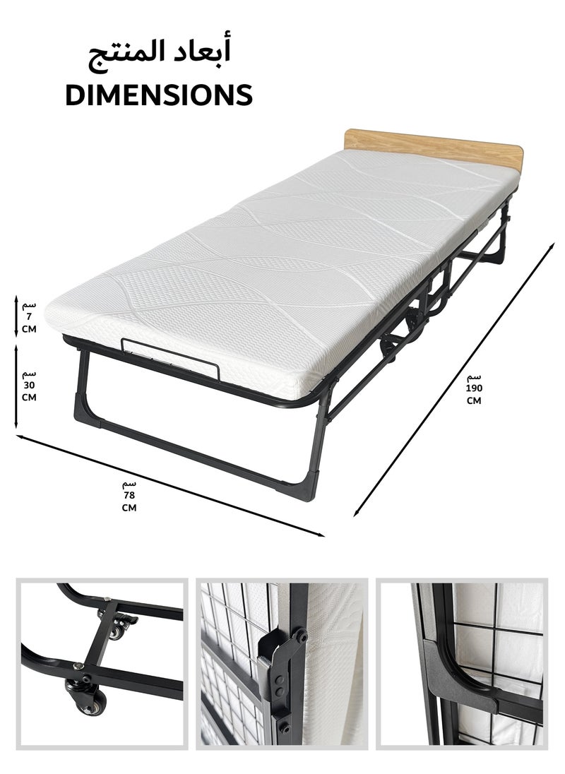 RENOVO Folding Bed Size 190*78*30cm with 7cm Memory Foam Mattress Included, Rollaway Bed for Guest, Space-Saving Portable Foldable Bed with Headboard, Black  - Image 2