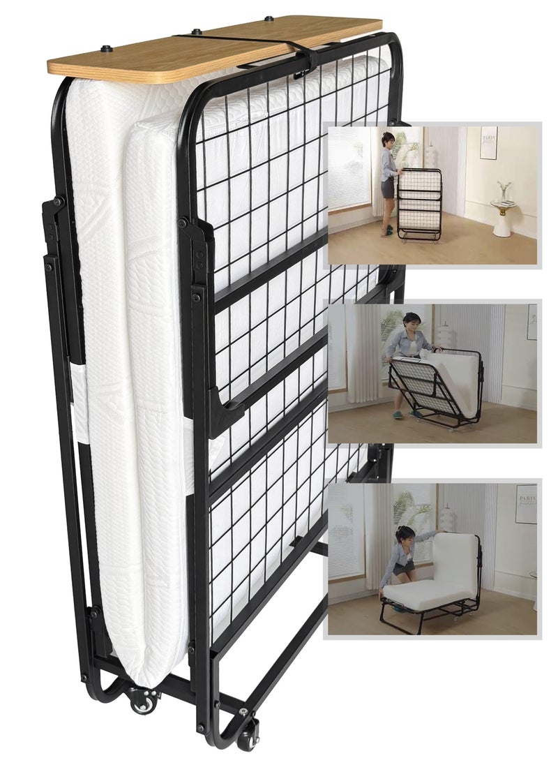 RENOVO Folding Bed Size 190*78*30cm with 7cm Memory Foam Mattress Included, Rollaway Bed for Guest, Space-Saving Portable Foldable Bed with Headboard, Black  - Image 3