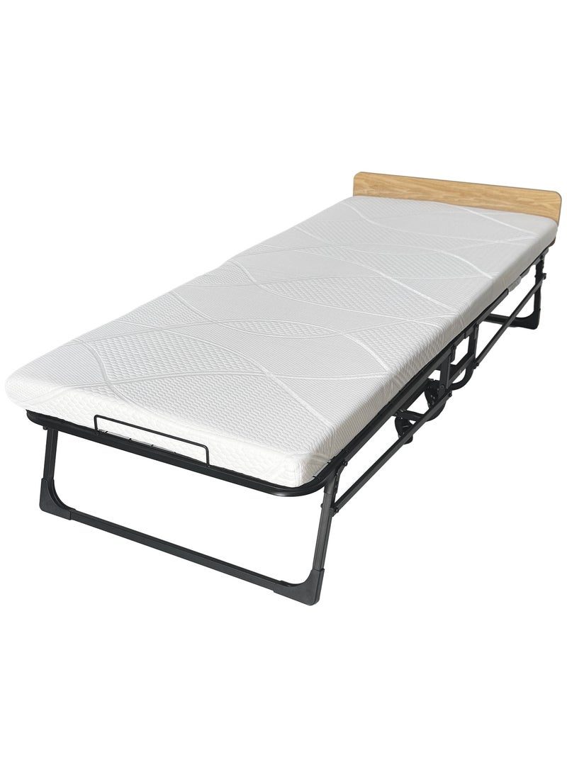 Folding Bed Size 190*78*30cm with 7cm Memory Foam Mattress Included, Rollaway Bed for Guest, Space-Saving Portable Foldable Bed with Headboard, Black
