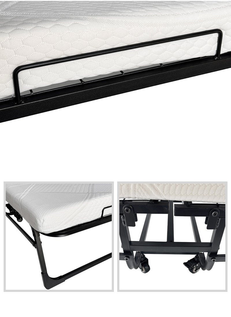 Folding Bed Size 190*78*30cm with 7cm Memory Foam Mattress Included, Rollaway Bed for Guest, Space-Saving Portable Foldable Bed with Headboard, Black