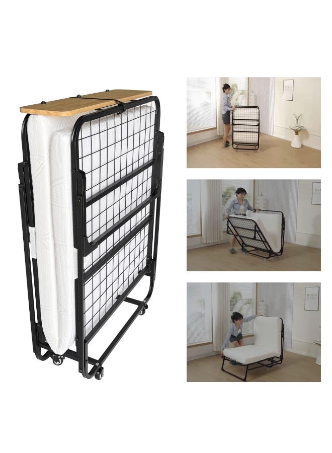 RENOVO Folding Bed Size 190*78*30cm with 7cm Memory Foam Mattress Included, Rollaway Bed for Guest, Space-Saving Portable Foldable Bed with Headboard, Black  - Image 5