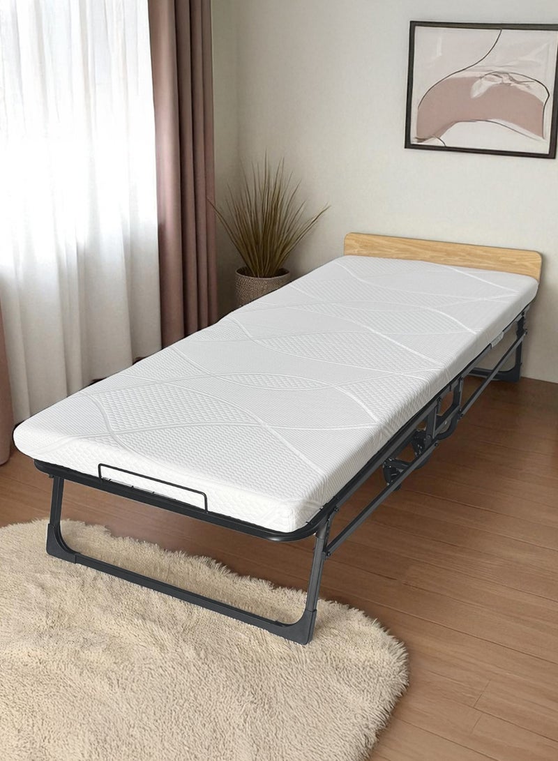 RENOVO Folding Bed Size 190*78*30cm with 7cm Memory Foam Mattress Included, Rollaway Bed for Guest, Space-Saving Portable Foldable Bed with Headboard, Black  - Image 2