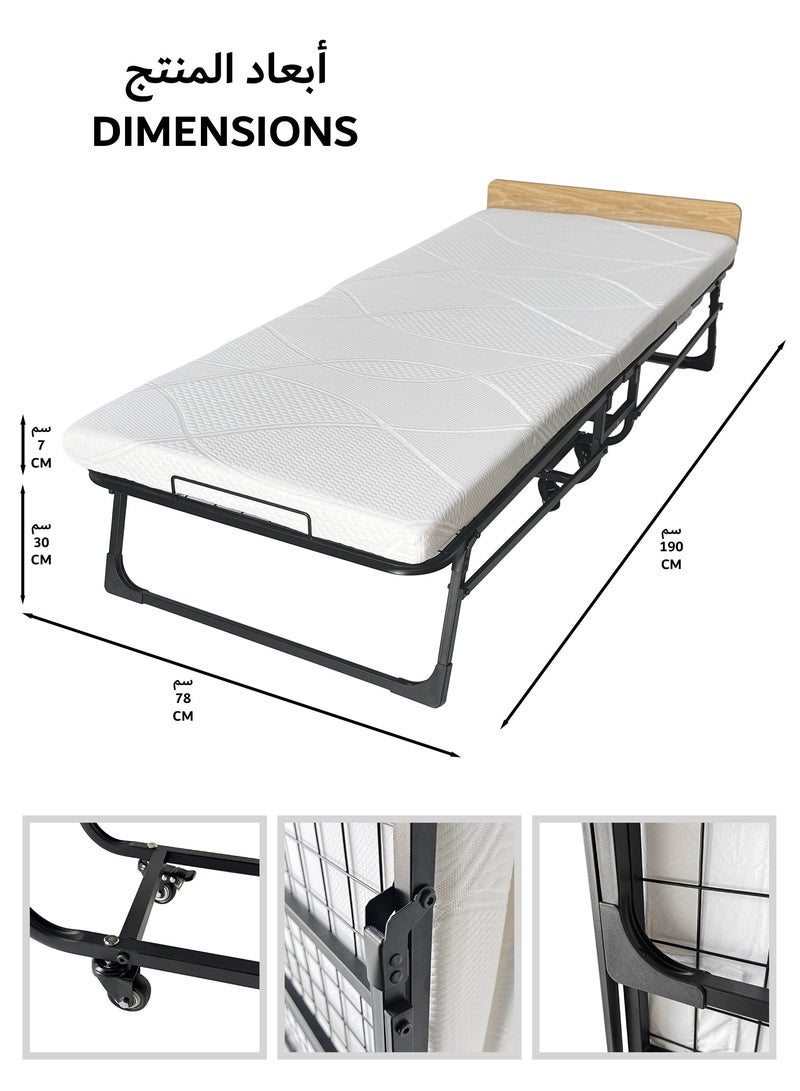 RENOVO Folding Bed Size 190*78*30cm with 7cm Memory Foam Mattress Included, Rollaway Bed for Guest, Space-Saving Portable Foldable Bed with Headboard, Black  - Image 3