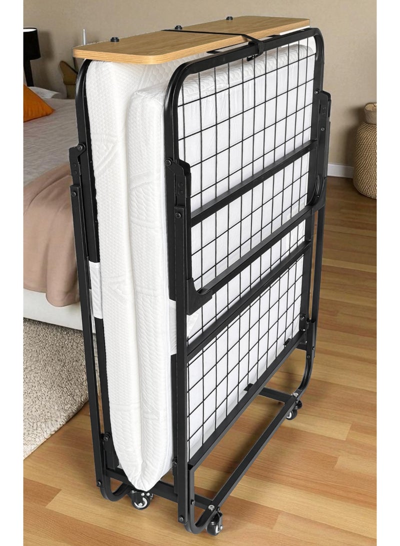 RENOVO Folding Bed Size 190*78*30cm with 7cm Memory Foam Mattress Included, Rollaway Bed for Guest, Space-Saving Portable Foldable Bed with Headboard, Black  - Image 4