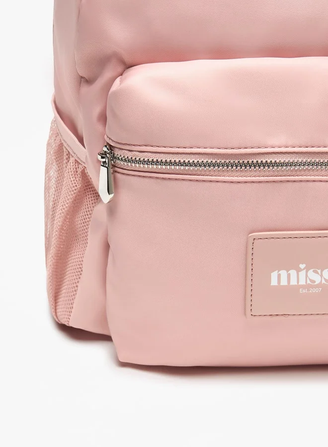 ميسي Missy Logo Applique Backpack with Adjustable Straps and Zip Closure - 31x40x13 cm