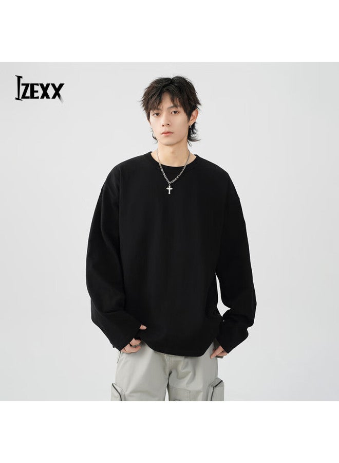 Izexx Men's Long-sleeve T-shirt, Autumn Breathable Round Neck Solid Color Casual Versatile Top, Inner Layer Undershirt Lz01 White 3XL - Image 1