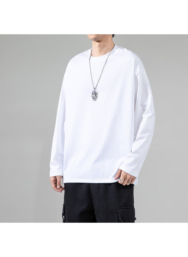 Izexx Men's Long-sleeve T-shirt, Autumn Breathable Round Neck Solid Color Casual Versatile Top, Inner Layer Undershirt Lz01 White 3XL - Image 4
