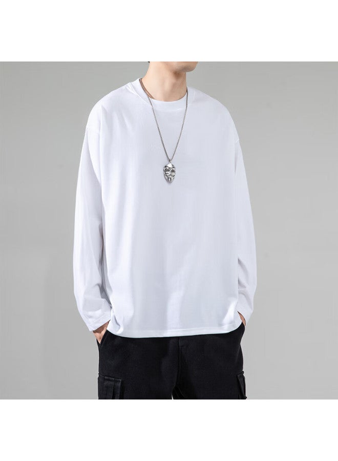 Izexx Men's Long-sleeve T-shirt, Autumn Breathable Round Neck Solid Color Casual Versatile Top, Inner Layer Undershirt Lz01 White 3XL - Image 5