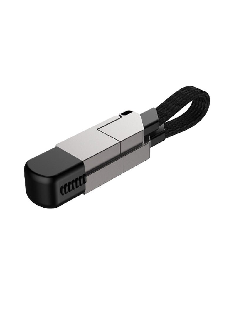 USB C Cable 60W, Fast Charging Data Sync, 4 in 1 Multi Charging Cable, Zinc Alloy Magnetic Keychain Charger Cord,Flat Braided Anti-Tangle Charger Cord Combo Lightning/Type C/USB A Ports 【5ft】  - Image 3