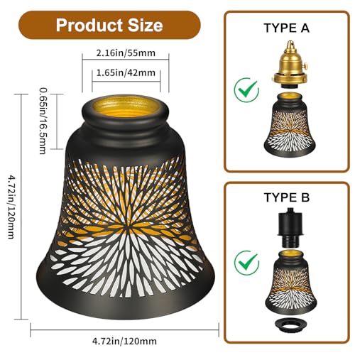 ALUCSET Ceiling Fan Replacement Globes, 4 Pack Chrysanthemum Pattern Fixture Replacement Globes Shades with 1-5/8" Fitter, ALUCSET 4.5" Height and 4-3/4" Diameter, Metal Cover for Pendant Lamp Wall Lamp - Image 3