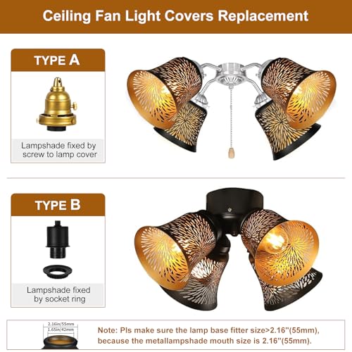 ALUCSET Ceiling Fan Replacement Globes, 4 Pack Chrysanthemum Pattern Fixture Replacement Globes Shades with 1-5/8" Fitter, ALUCSET 4.5" Height and 4-3/4" Diameter, Metal Cover for Pendant Lamp Wall Lamp - Image 4