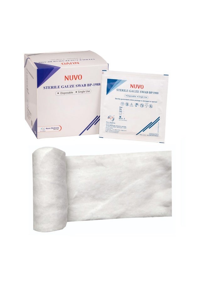 NUVO MEDSURG - Sterile Gauze Swab 20 X 5 = 100 Pcs (10Cms X10Cms X12Ply) Type - 17 And Absorbent Cotton 30 Gms - Image 1