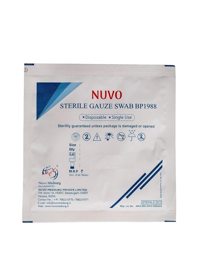 NUVO MEDSURG - Sterile Gauze Swab 20 X 5 = 100 Pcs (10Cms X10Cms X12Ply) Type - 17 And Absorbent Cotton 30 Gms - Image 1