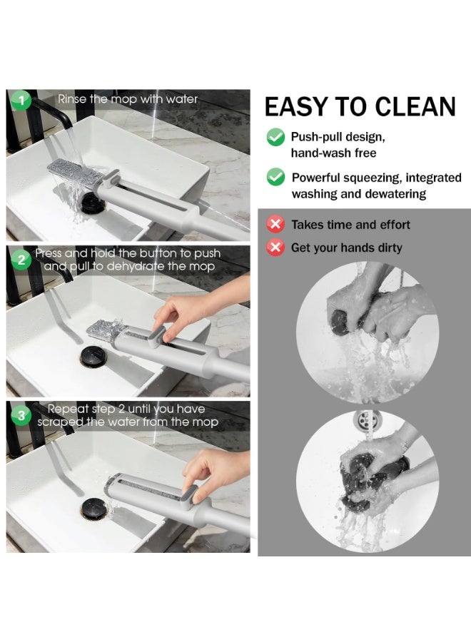 3-in-1 Multifunctional Mop with 360°Swivel Head, Wet Dry Dual-Use Floor Cleaner for Hardwood/ Tile /Glass, Self-Wringing Push-Pull Design with 2 Reusable Microfiber Pads (SOB-PT37-03) - Image 4