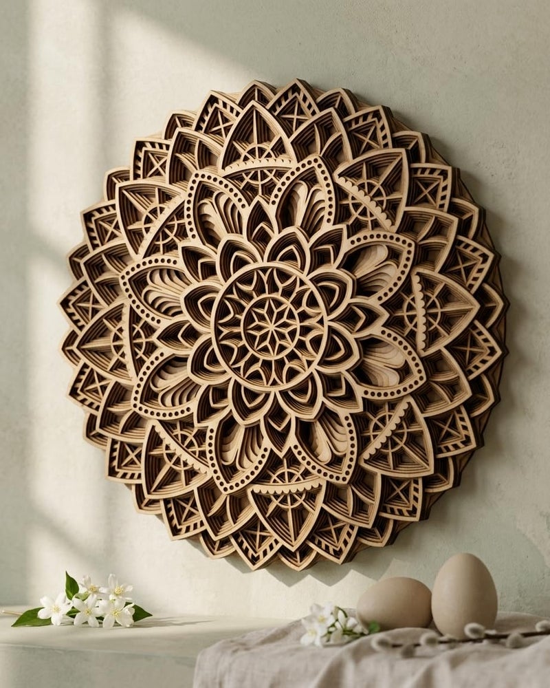 Gloridec 3D Laser Cut Decorative Mandala Art Wall Decor made of Engineered Wood | Decorative Multi Layered Round Mandala Wall Hanging decor, Living Room Wall Hanging (GLDC Round Mandala) (18" x 18" Inch) - Image 3