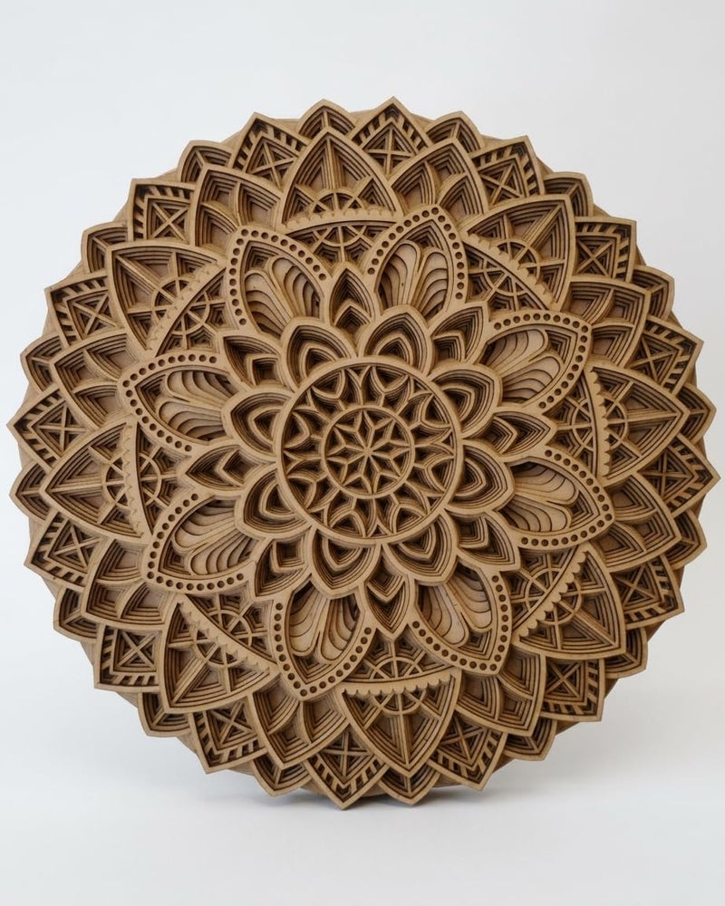 Gloridec 3D Laser Cut Decorative Mandala Art Wall Decor made of Engineered Wood | Decorative Multi Layered Round Mandala Wall Hanging decor, Living Room Wall Hanging (GLDC Round Mandala) (18" x 18" Inch) - Image 1