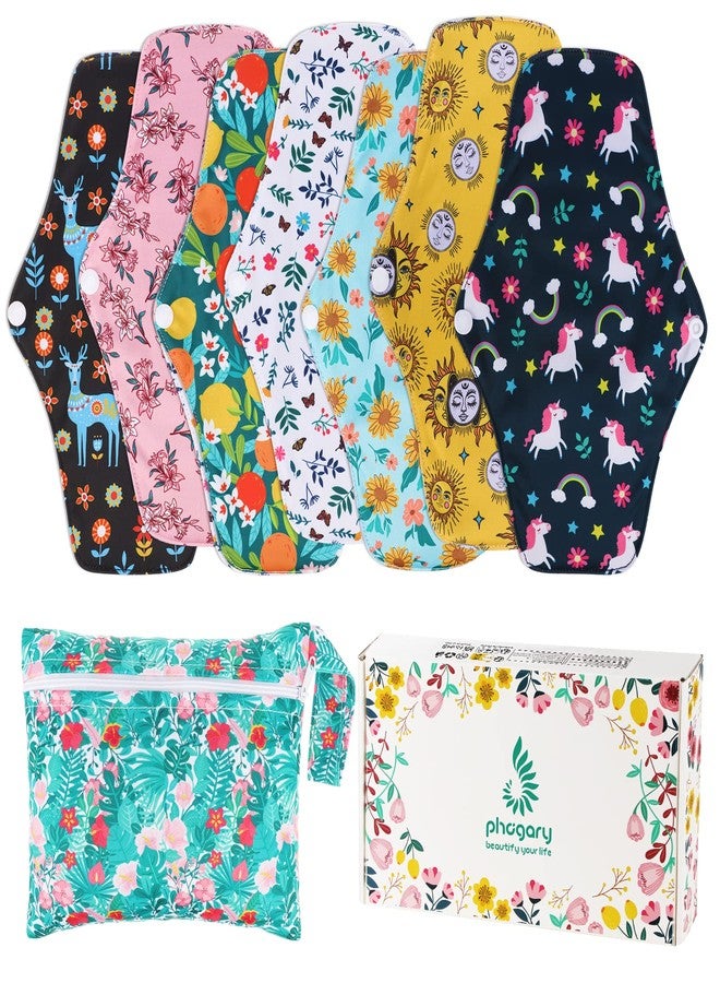 PHOGARY Reusable Menstrual Pads for Heavy Flow with Wet Bag, Sanitary Pads Set with Wings for Women, Washable Overnight Cloth Panty Liners (7 in 1, Style I - Image 1