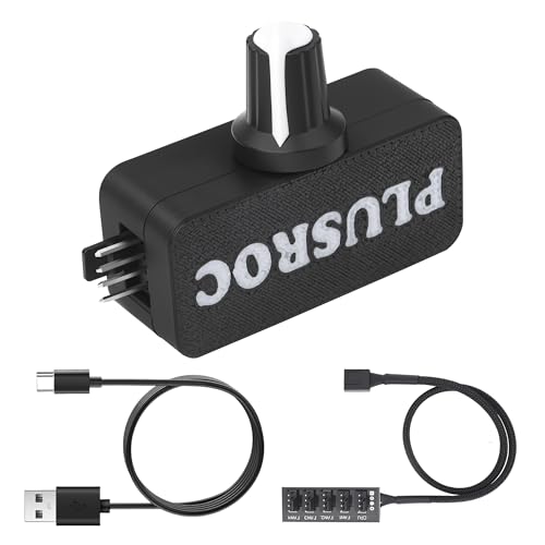 PlusRoc 12V PWM PC Fan Controller Pro with USB Type-C Power Cable & 4-Pin 5-Way Fan Hub Splitter, DC 12V Fan Speed Controller, 15–18W Output(Pro) - Image 1