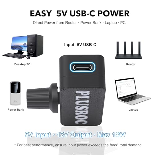PlusRoc 12V PWM PC Fan Controller Pro with USB Type-C Power Cable & 4-Pin 5-Way Fan Hub Splitter, DC 12V Fan Speed Controller, 15–18W Output(Pro) - Image 5