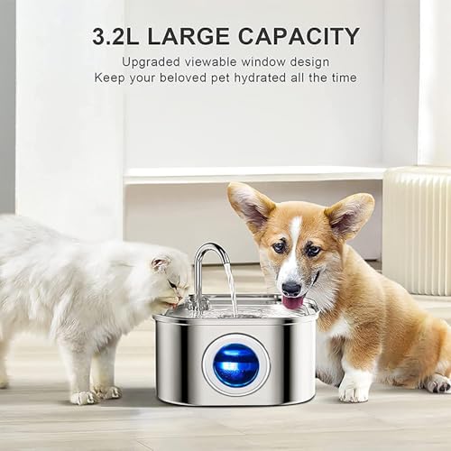 ELEXIQ Cat Water Fountain, 3.2L/108oz Automatic Stainless Steel Pet Dog Water Dispenser with Super Quiet&Transparent Window Design Ideal for Cats,Dogs (Steel, Square 3L-1) - Image 3