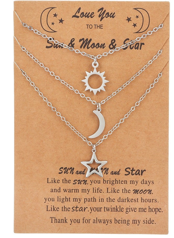 Generic Sun, Moon and Star Necklace Set for Couples, Unique and Creative Stainless Steel Necklaces and Collars Necklace Set 