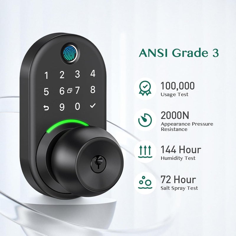 Yamiry Keypad Smart Door Lock with Knob, Keyless Entry Digital Lock with Handle, Fingerprint Electronic Knob for Front Door, Generate Passcode Remotely, Easy Installation - Image 3