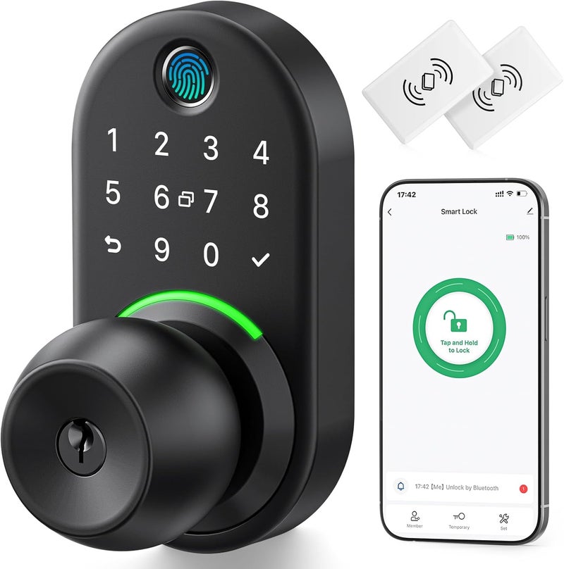 Yamiry Keypad Smart Door Lock with Knob, Keyless Entry Digital Lock with Handle, Fingerprint Electronic Knob for Front Door, Generate Passcode Remotely, Easy Installation - Image 1