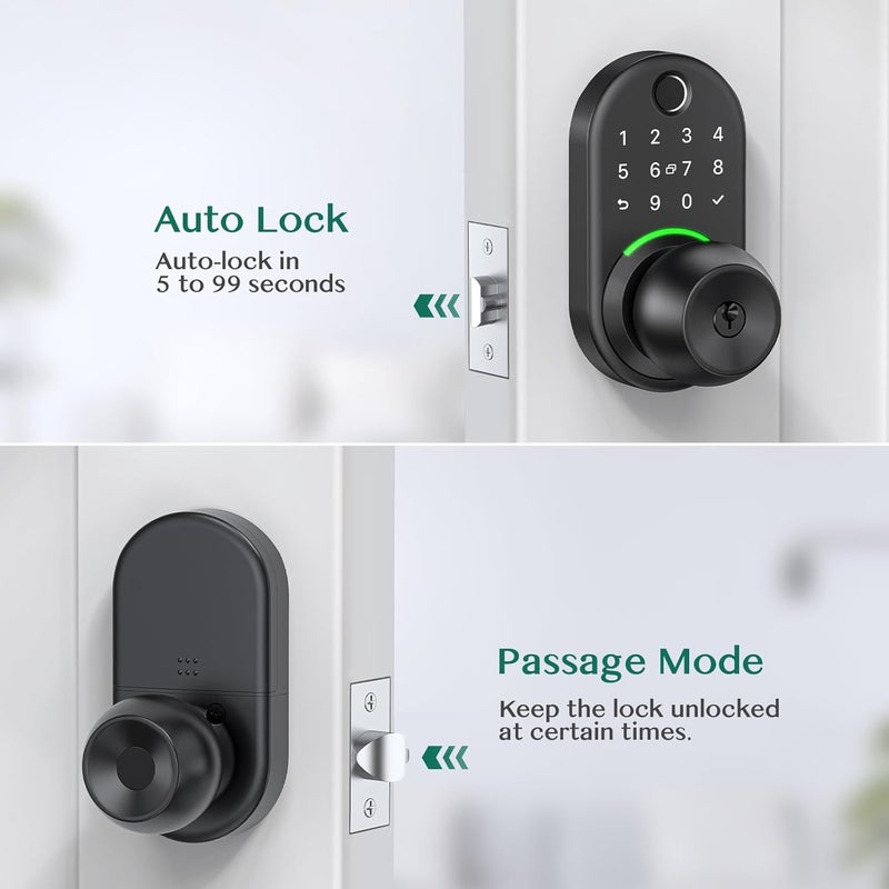 Yamiry Keypad Smart Door Lock with Knob, Keyless Entry Digital Lock with Handle, Fingerprint Electronic Knob for Front Door, Generate Passcode Remotely, Easy Installation - Image 4