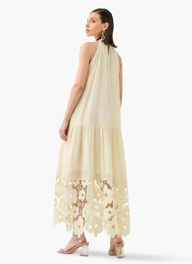 2Xtremz 2Xtremz Lace Textured Sleeveless Maxi Dress with Bow Detail