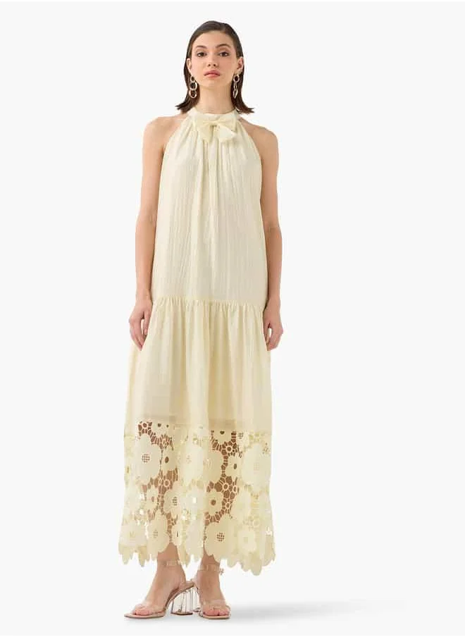 تواكستريمز 2Xtremz Lace Textured Sleeveless Maxi Dress with Bow Detail