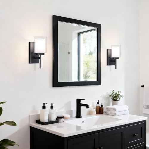 XiNBEi Lighting Wall Light, Classic Indoor 1 Light Black Vanity Sconce Light with Dual Glass Shade for Bathroom Kitchen & Living Room XB-W1276-1-MB - Image 3