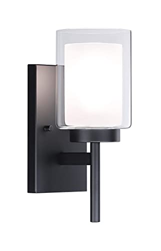 XiNBEi Lighting Wall Light, Classic Indoor 1 Light Black Vanity Sconce Light with Dual Glass Shade for Bathroom Kitchen & Living Room XB-W1276-1-MB - Image 1