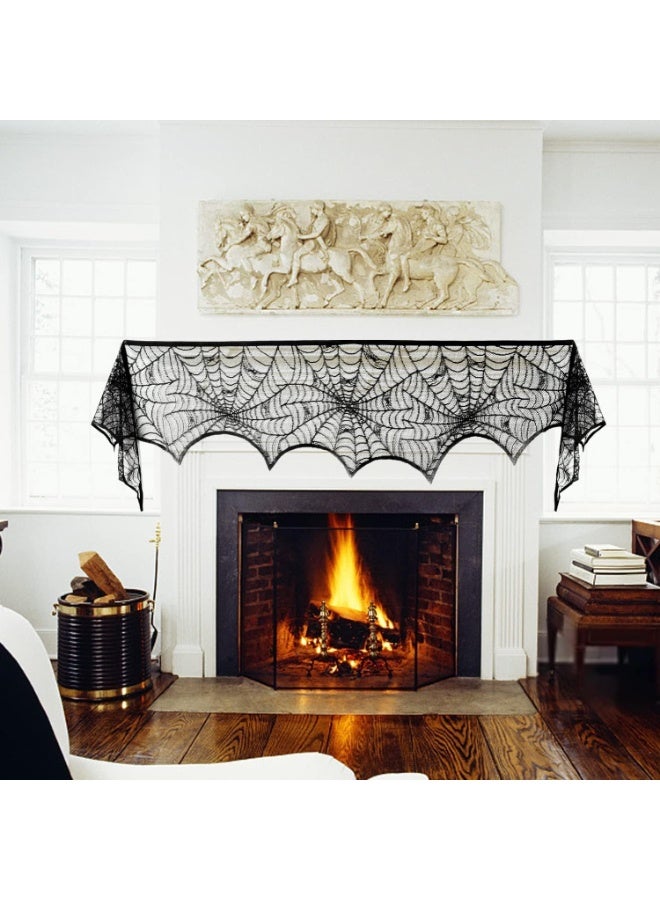Spider Web Lace Tablecloth Black Lace Mesh Fireplace Scarf Long Tablecloth Decoration Halloween (3PCS) - Image 3