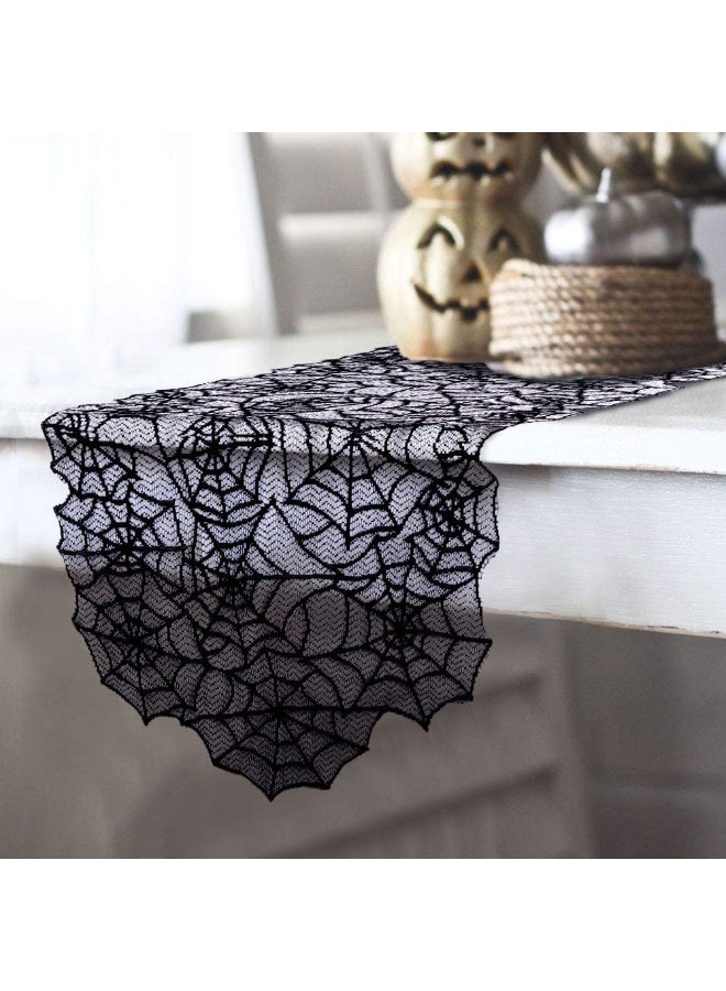 Spider Web Lace Tablecloth Black Lace Mesh Fireplace Scarf Long Tablecloth Decoration Halloween (3PCS) - Image 4