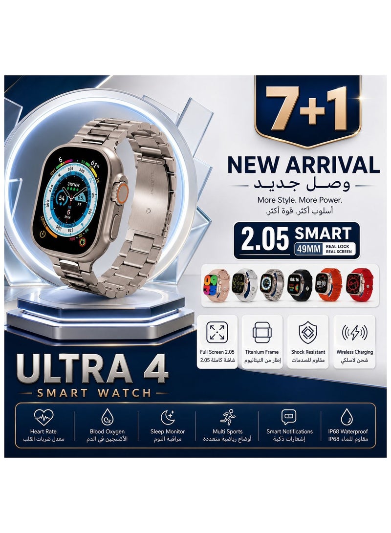 Smart Watch Ultra 4 7+1 Health Fitness Tracker Sport Watch 49MM-Multicolour - Image 1