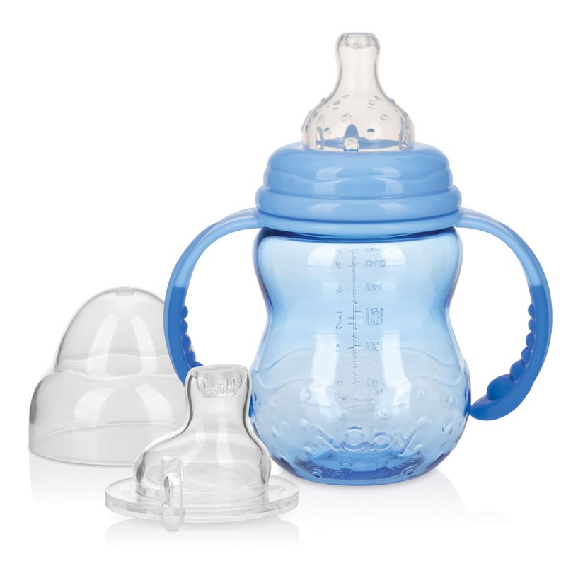 Nuby 3 in 1 Baby Bottle to Training Sippy Cup 8 Oz Toddler Cups Spill Proof with Soft Spout Nipple Removable Grip Handles Dishwasher Safe Blue - Image 2