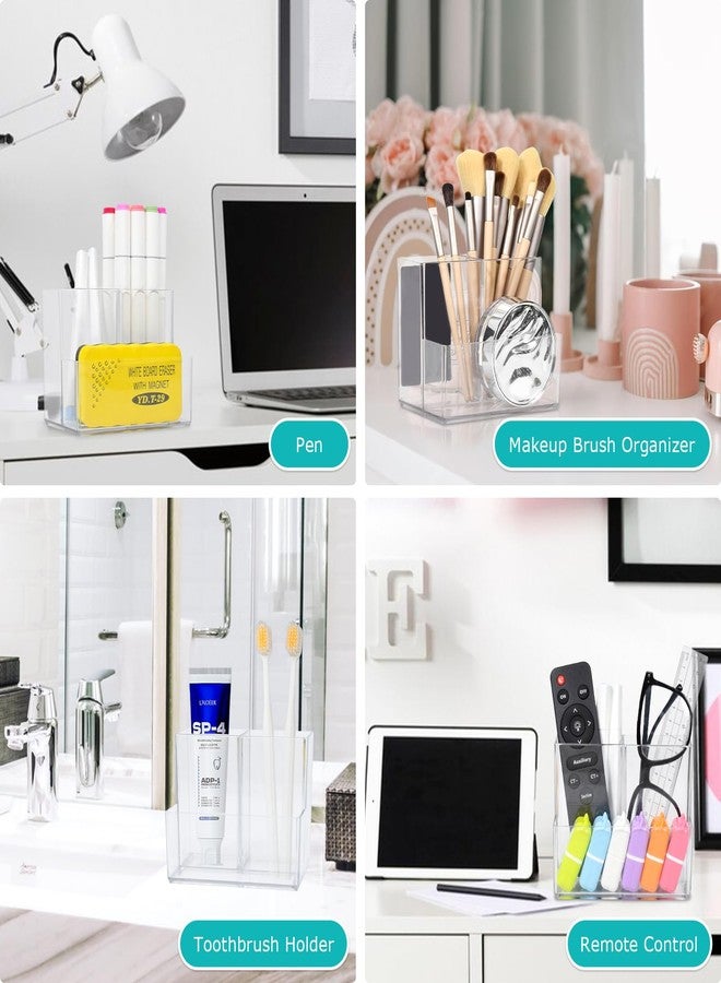 SAYEEC Acrylic Pen Holder Magnetic Dry Erase Marker Holder with 2 Magnet Sheets 3 Compartments Clear Desk Makeup Brush Organizer Pencil Cup Caddy for Fridge Whiteboard Lockers Cosmetic Office School - Image 4