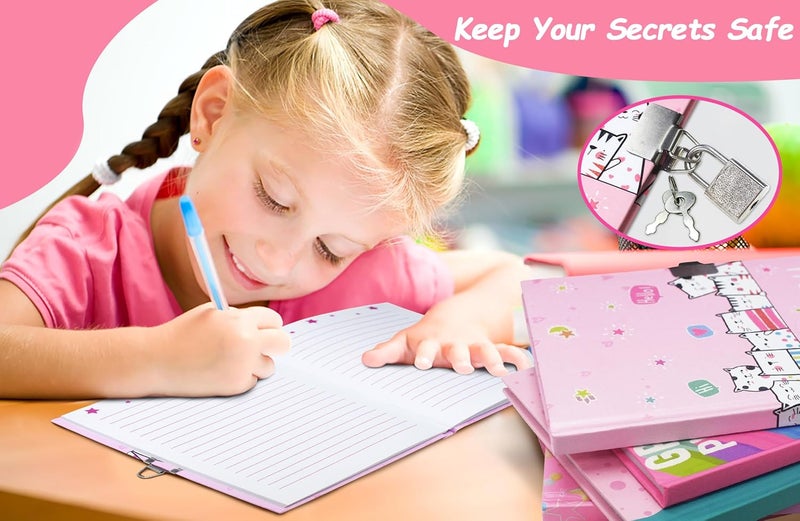 GINMLYDA Cat Diary with Lock for Girls, 7x5.25 Inches 160 Lined Pages Secret Kids Diary Cute Cats Journal with Lock and Keys Notebook for Girls Birhtday Gifts for 5-10 Years Old - Image 2